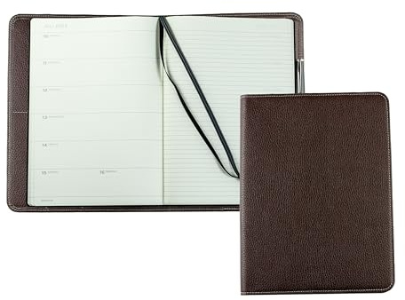 DELMON VARONE - Personalisierbares Kalenderbuch 2027 DIN B5 Leder - Organizer Terminplaner im Hardcover - Notizbuch Kalender mit Stiftschlaufe, Einschubfächer & Merkband (Braun Soft Grain)