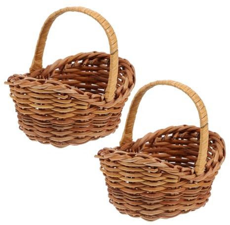 VOSAREA 2 Stück Mini Korb geflochten mit Henkel - 7,5 CM Miniatur Weidenkorb Mini Blumenkorb Rattan Korb geflochtener mit Griffen für Bauernhaus Hochzeit Party Favor