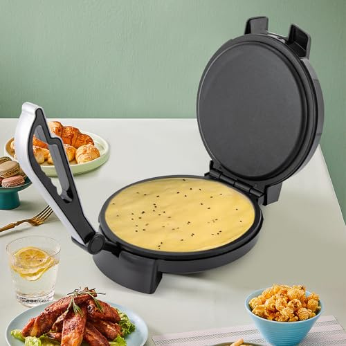 Qussse Tortilla Press Roti Maker, 1200W Elektrischer Edelstahl Tortilla Maker mit Antihaftbeschichtung, für Häuser Restaurants Dessertgeschäfte