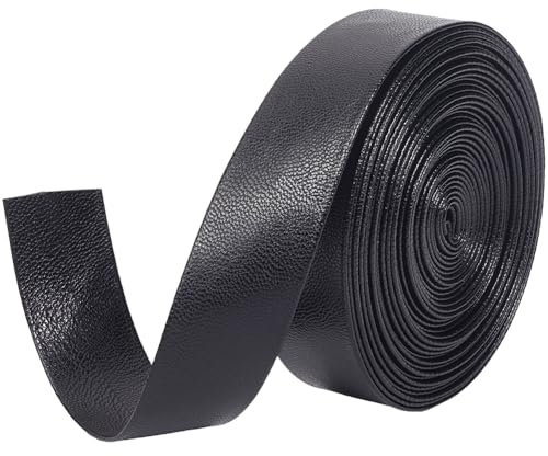 GORGECRAFT Schwarze Kunstlederriemen 5 m X 25mm Lederbesatzband Umklappbare Lederstreifen 1mm Dicke Lammfellstruktur PU Kunstleder Flache Lederschnur Zum Selbernähen Basteln Schmuckmachen