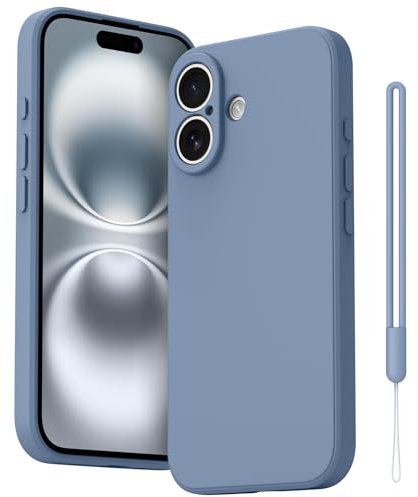 iPhone 16 Case with Lanyard and Camera Protection, Ultra Slim Anti-Scratch Shockproof Bumper Cover in Lavender Grey