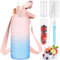 KETIEE Trinkflasche 2L 2 Liter Trinkflasche Wasserflasche 2 Liter mit Strohhalm & Verstellbarem Schultergurt & Früchtebehälter, BPA frei Auslaufsicher Sportflasche mit Zeitmarkierung, Rosa Blau