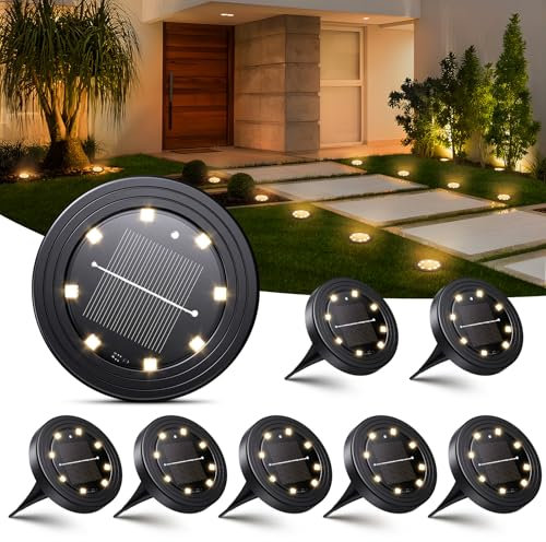 NIBSHOOM Lot de 8 Lampe Solaire Exterieur, IP68 Waterproof Lumiere Solaires 8 LED, Spot Solaire Longue durée de vie, Lumière Chaude Eclairage pour Jardin, Chemin, Terrasse