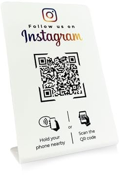 Aufsteller für Instagram mit QR-Code und NFC-Chip (Englisch) 16,5 x 10,5cm - weiß