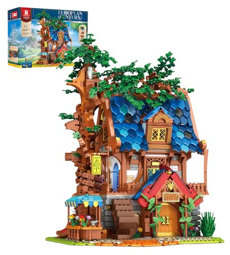 Reobrix Medieval Tree House Building Block Set, Lighting Architecture Display Home Office Decor, European Creative Construction Building Kits 66008, Gifts for Adults Teens 14+ (2447PCS)