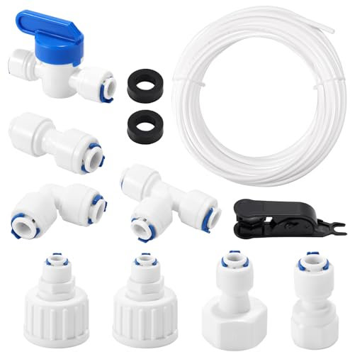 26pcs Ice Maker Water Line Kit, 1/4 Fridge Water Pipe Connector Include 49.2ft PE Tube and Fittings for Ice Maker Coffee Machine Refrigerator