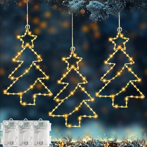 Redefun Weihnachten Fenster Lichterkette, 3 Stück Weihnachten Stern Lichterketten Batteriebetrieben, 4 Modi hängende Weihnachtsbeleuchtung mit Timer für Innen Außen Xmas Deko(WarmWeiß)