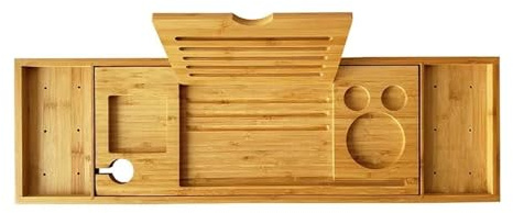 Bathtub Tray, Plateau de Bain réglable en Bois for la Maison, Support de Baignoire en Bambou, Accessoires de Salle de Bain, étagère de Rangement, Support de Plateau, Support de Bain rétractable,for b
