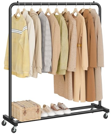 SONGMICS Stand Appendiabiti con Ruote, Attaccapanni, 2 Ruote con Freno, Camera da Letto, Portata fino a 50 kg, 38 x 110 x 141,5 cm, Nero Inchiostro HSR016BH01