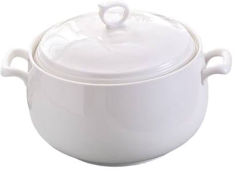 Obelunrp Soup Tureen 3000ml Round Ceramic Serving Bowls with Lids Heat-Resistant Soup Bowls with Handles Microwave Safe for Restaurant Home Kitchen, with Handles