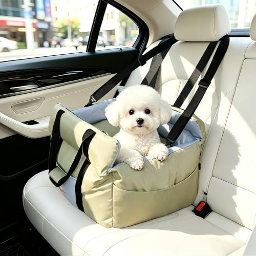 BingoPaw Hunde Autositz für kleine bis mittlere Hunde, Waschbar Tragbar | Hundeautositz mit Sicherheitsleine und Abnehmbarem Bezug, Hundesitz für Vorder- oder Rücksitz, Hundebett Auto Reise, Grün