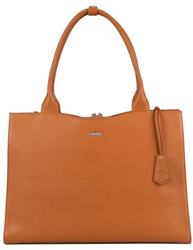 Socha Laptoptasche Damen/Aktentasche Frauen/Designertasche mit Tragegurt - Elegant - Leder - Diamond Edition - 15 Zoll Cognac