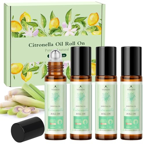 Citronella Öl Ätherische Öle Roll-on Set für Outdoor– 4 x 10 ml Zitronenöl | Aromatherapie Natürliches Öl Ideal für Camping und Wandern,Entspannung Geschenk für Frauen und Männer zum Geburtstag