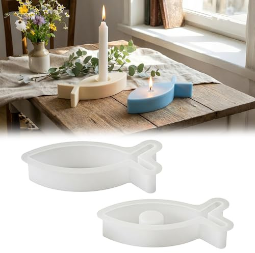 Zoonvii Moule en Silicone en Forme de Poisson,2PCS Bougeoir en Forme de Poisson Silicone,3D Gros et Petit Poisson,Moule de Moulage de Bougeoir pour Baptême Communion Savon Plâtre