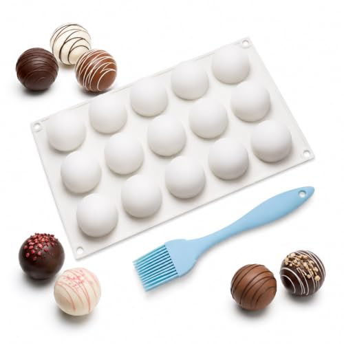 Mousse Silikonform, Silikonform Halbkugel, Mousse Schokoladenform, Weiß | BPA Free, Einfache Entformung, 15 Halbkugeln Halbkugel Silikonform, Silikonform Kugel für Schokolade Mousse Kuchen Kugeln