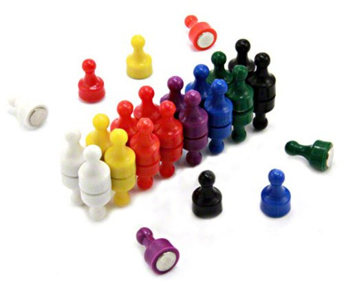 Rainbow Skittle Magnet for Fridge, Office, Whiteboard, Noticeboard, Filing Cabinet - 8 Colours - 12mm dia x 21mm tall - Pack of 32