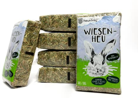 Heukönig Premium Wiesenheu 6kg - Frisches, Natürliches Heu aus Deutschen Regionen - Spitzenqualität für Kleintiere & Nager - Handliche 1kg Päckchen - Duftendes Wiesenheu für eine optimale Ernährung