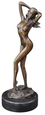 Antike Fundgrube Erotische Bronze Figur Frauenakt auf edlem Marmorsockel | Skulptur Statue Dekoration | H: 30 cm (3804)