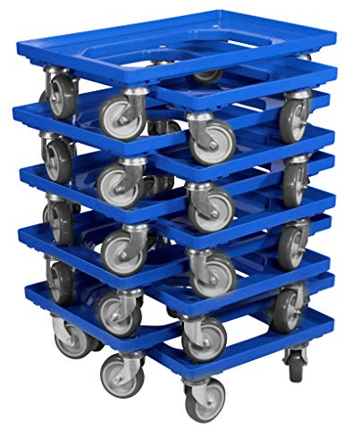 10 Stück Transportroller für Kisten 60 x 40 cm mit 4 Lenkrollen in blau