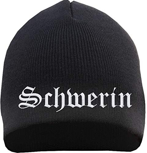 HB_Druck Schwerin Beanie Mütze - Altdeutsch - Bestickt - Strickmütze Wintermütze Einheitsgröße Schwarz