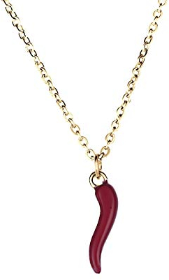 inSCINTILLE Halskette Damen Edelstahl Glückshorn mit verstellbarer Kette (GoldHalskette - Rot Chili)