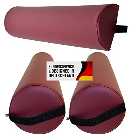 Massagezubehör Set 2 bestehend aus 2x Vollrolle Knierolle mit Griff 1x Lagerungsrolle Halbrolle für die Massageliege in vielen Farben und wasserabweisend (Burgund)