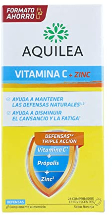 AQUILEA | Vitamina C + Zinc | 28 tabletas efervescentes | Formato Ahorro | 1000 mg Vitamina C por dosis diaria, con Zinc e Inulina | Apoyo Reducción del Cansancio, Sistema Inmunitario, Resfriados