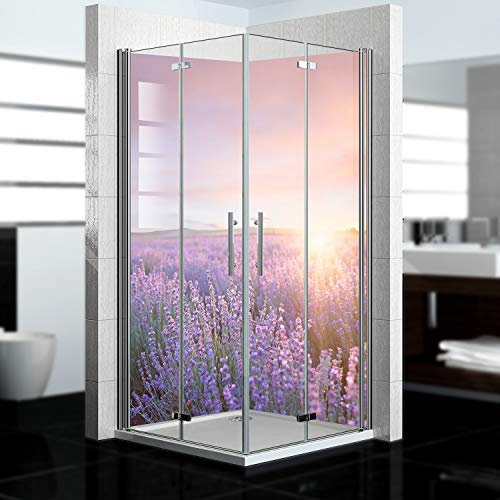 dedeco Eck-Duschrückwand wasserfest Motiv: Blumen V1, 2 x 90x200 cm, Badrückwand, Fliesenersatz fugenlos Wandverkleidung Duschplatte Duschrückwände aus Aluminium, Made in Germany
