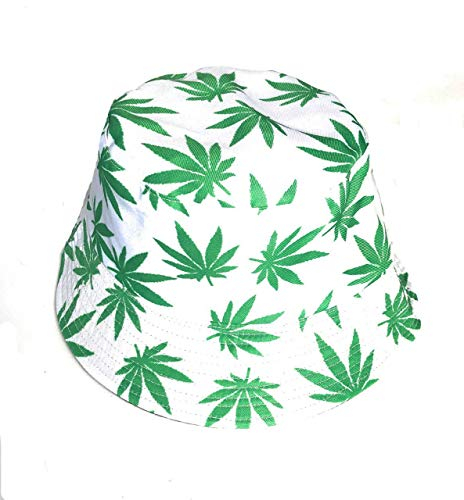 KGM Accessories Schöner, farbenfroher Sonnenhut mit Cannabis-Hanfblättern. Gr. One size, weiß / grün