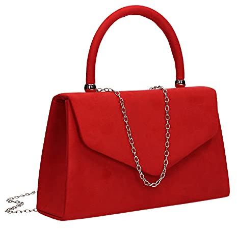 SwankySwans Kendall Clutch für Damen, Veloursleder, für Party, Abschlussball, Clutch, rot, One Size