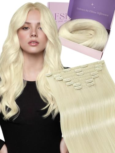 Fshine Extensions Echthaar Clip Blond 55cm 120g Echt Haar Extension | Clip in Extensions, Schnell einsetzbar, ohne zusätzliche Werkzeuge, Anfängerfreundlich, natürliche Haarintegration