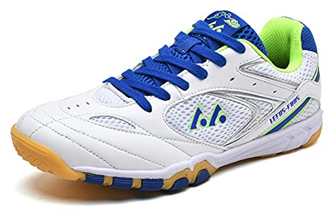 BLBK Scarpe da ping pong uomo Indoor Court Shoe, Soft, antiscivolo, leggere, bianco, 43 EU