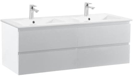MOB-IN Meuble Double Vasque 120cm avec Plan céramique Sorrento Blanc