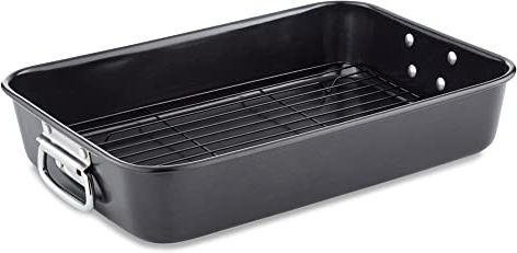 Tower T943002HG52 28cm Roaster and Rack with Handles, Made in Aluminised Steel with Non-Stick Coating, Black