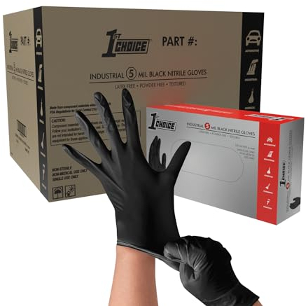 1st Choice 5 mil Industrial Black Nitrile Gloves, Medium, Case of 1000