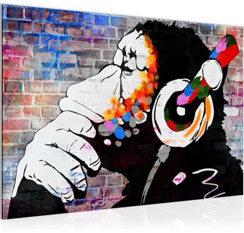 Runa Art Bild Affe mit Kopfhörer Modern Wandbilder Loft Wohnzimmer 1 Teilig - Made In Germany - Street Art Graffiti Bunt Flur 042515c
