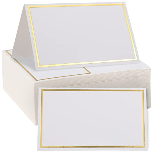 100 Stück Tischkarten Kleine Zeltkarten mit Goldfolienrand Leere Platzkarten für Hochzeitsnamen Klapptischkarten für Restaurants Bankette Dinnerpartys