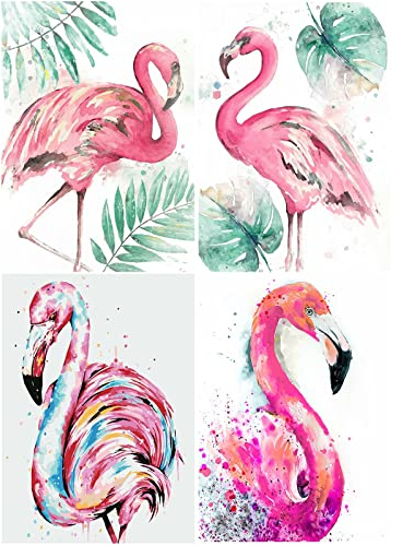 Diamond Painting 4 Set 30x40 cm Diamant Painting Flamingo Diamanten Painting Tiere Diamant Malerei Malen nach Zahlen Paint by Numbers Full Drill Set für Wohnzimmer Schlafzimmer Büro Wand Dekoration