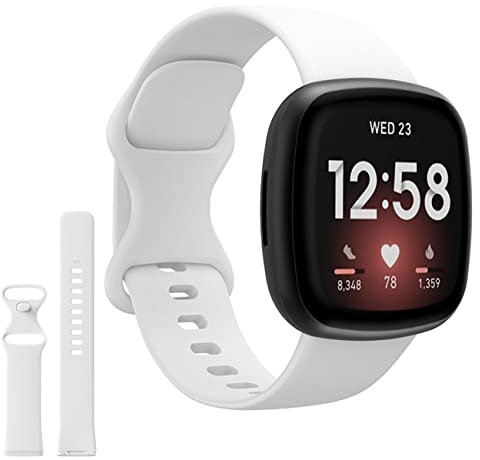 Mualady Armbänder Kompatibel mit Fitbit Versa 3/Fitbit Versa 4/Fitbit Sense, Atmungsaktive Silikon Ersatzarmbänder für Fitbit Versa 3 für Damen und Herren, Weiß, L