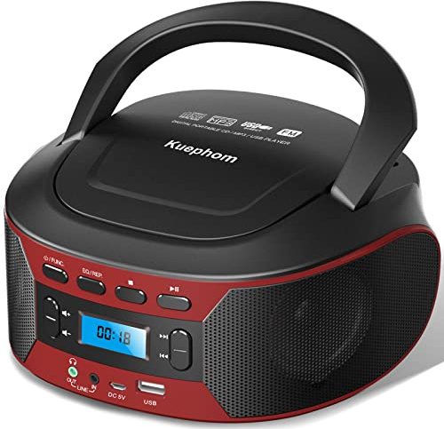 Kuephom CD Player Boombox with Bluetooth and FM Radio | Portable For Home, Stereo Speakers - CD/USB/MP3/AUX, Headphones jack - Simple Operation for Kids/Elderly -AC/DC Powered