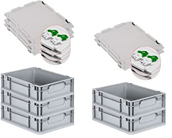 PROREGAL SuperSparSet 5x Eurobox NextGen Economy mit Scharnierdeckel & grünen Verschlüssen | Griffe geschlossen | HxBxT 12x30x40cm | 11 Liter | Eurobehälter Transportbox Transportbehälter