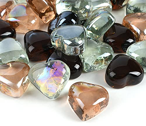 huianer Lot de 30 galets en verre transparent en forme de cœur de 450 g pour décoration de vase, aquarium, décoration de jardin