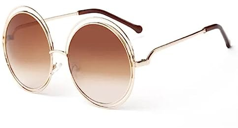 No Name Ltd Celeb Übergroße Kreis-Sonnenbrille für Damen, silberfarben, dunkel verspiegelte Gläser, Ibiza-Trends, Goldfarbener Farbverlauf, Braun, X-Large