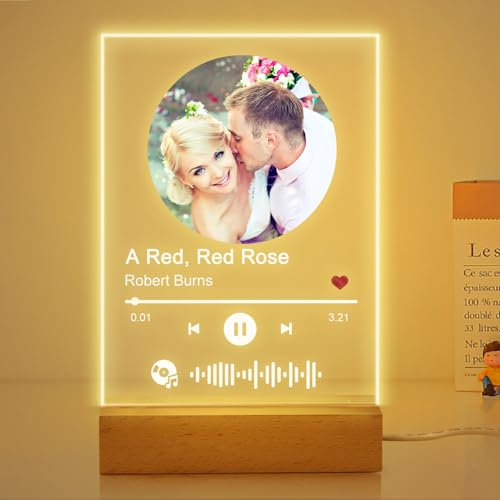 Yopicks Placa personalizada de Spotify para él y ella, portada de álbum de canciones de acrílico personalizada con foto y texto, luz nocturna personalizada con imagen, regalos personalizados para
