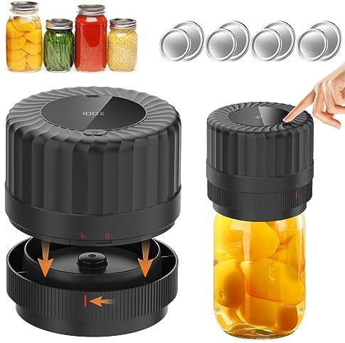 HUIJUTCHEN Sellador Eléctrico al Vacío para Tarros de Conservas, Sellador al vacío para tarros de conserva con tapas normales Mason Jar Selladora al Vacío Kit para el Almacenamiento de Alimentos