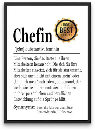 PURESIZE Chefin Geburtstag Geschenk Bild A4 mit Rahmen (schwarz),Geburtstagsgeschenk, Beste Chefin der Welt, Dankeschön, Abschied