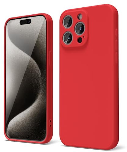 oakxco for iPhone 15 Pro Max Phone Case Liquid Silicone, Thin Slim Soft Rubber Gel TPU Plain Simple Cover for Women Girl Cute, Matte Solid Color,Red