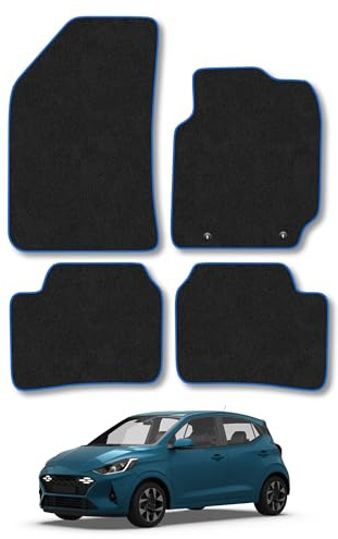 Fits Hyundai i10 (2020+) Carpet Car Mats | Blue Edge Trim Tailored Fit Floor Mats Full Coverage Protection Accessories Easy Clean Anti Slip Made in the UK