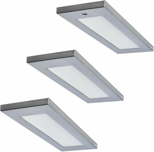 Rolux LED Küchen Unterbauleuchte je 4 W warmweiss Edelstahl Optik Flächen-LED (3er Set)