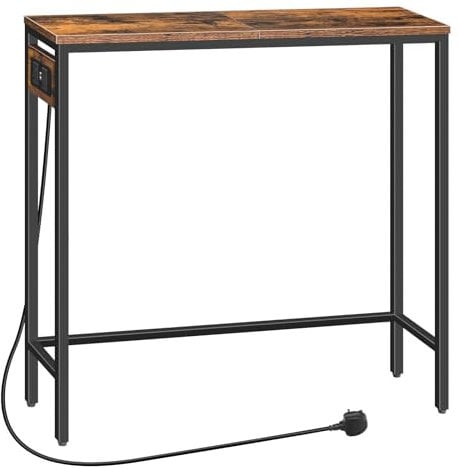 HOOBRO Console Table with Power Outlets, Slim Console Table with Charging Station, Hallway Table, Narrow Sofa Table for Small Space, Hallway, Entryway, Living Room, Rustic Brown and Black EBF75KXG01G1